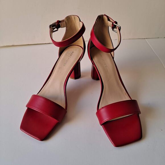 Marc Fisher Korita Crimson Red Ankle Strap Square Toe Heeled Sandals Size 9 M - Picture 5 of 16